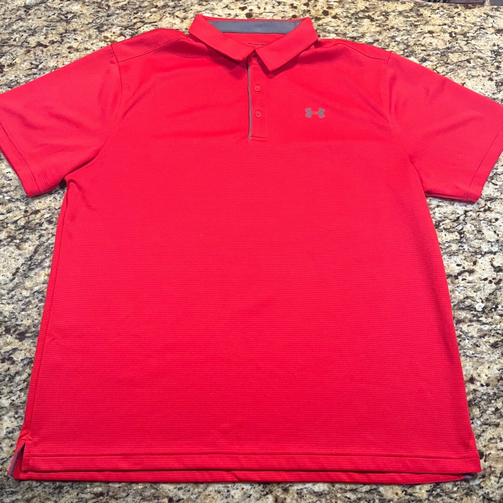 Under Armour Mens 2XL Red HeatGear Loose Fit Short Sleeve Polo Shirt Golf Sport‎